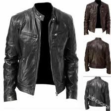 Fashion Mens Leather Jacket Slim Fit Stand Collar PU Jacket Male Anti-wind Motorcycle Lapel Diagonal Zipper Jackets Spring